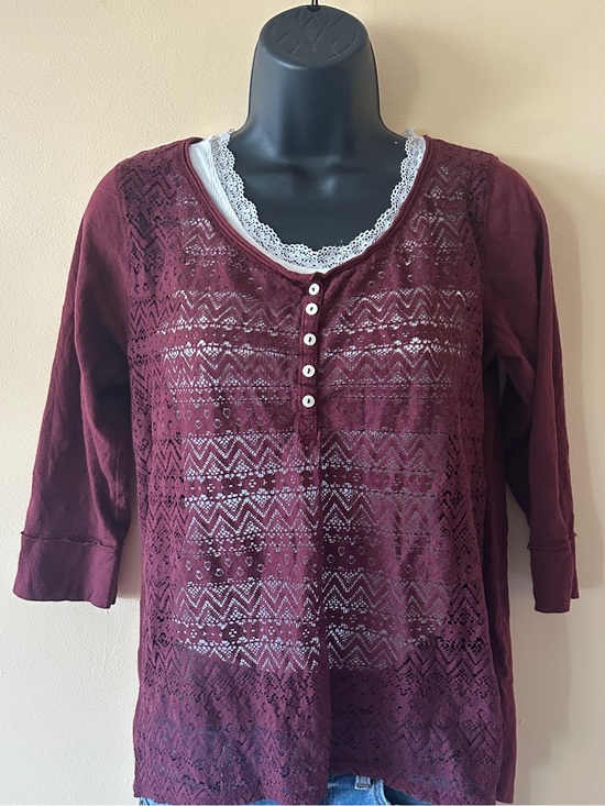 Hollister Tops - Hollister Burgundy Lace Henley Long Sleeve Top | Size S